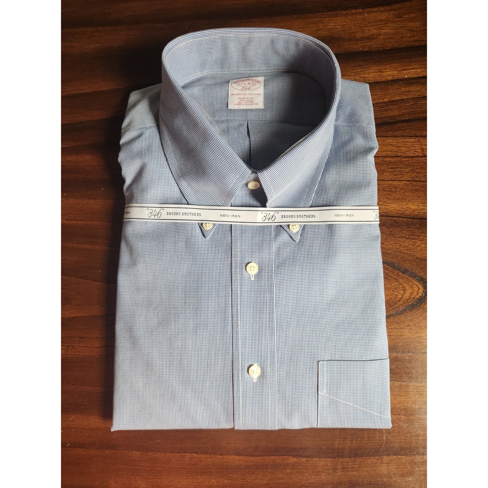 Brooks Brothers "346" Men's Non-Iron Dress Shirt Blue Micro-Pattern NWT 17.5